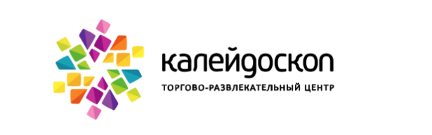 Логотип торгово-развлекательного центра «Калейдоскоп» — цветная мозаика из квадратов и название ТРЦ